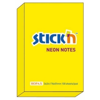 NOTES SAMOPRZYLEPNY STICK`N 76X51MM ŻÓŁTY NEONOWY