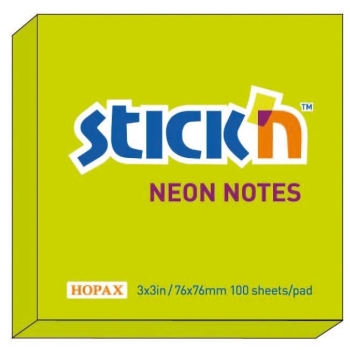 NOTES SAMOPRZYLEPNY STICK`N 76X76MM ZIELONY NEONOWY