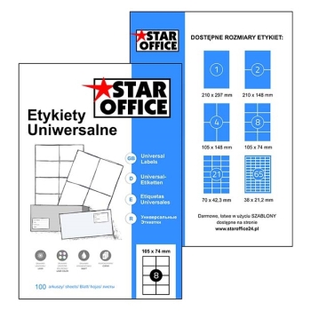 ETYKIETA STAR OFFICE A4 38X21,2MM 100 ARKUSZY 6500 ETYKIET