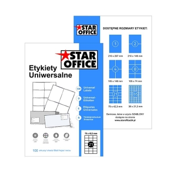 ETYKIETA STAR OFFICE A4 70X42,3MM 100 ARKUSZY 2100 ETYKIET